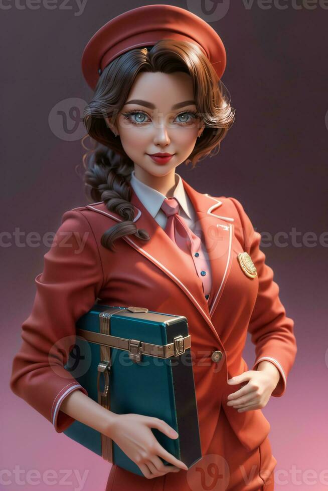 flight attendant doll with gradation background. Generative Ai photo