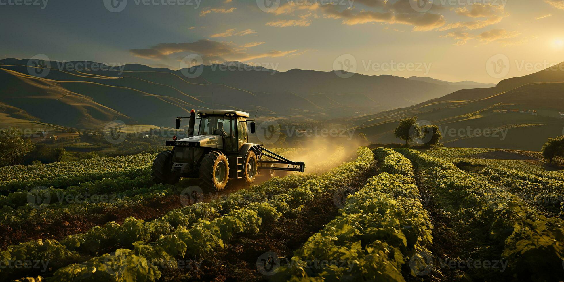 AI Generated. AI Generative. Tractor combine machine on field meadow harvest farming countryside nature outdoor. Graphic Art photo