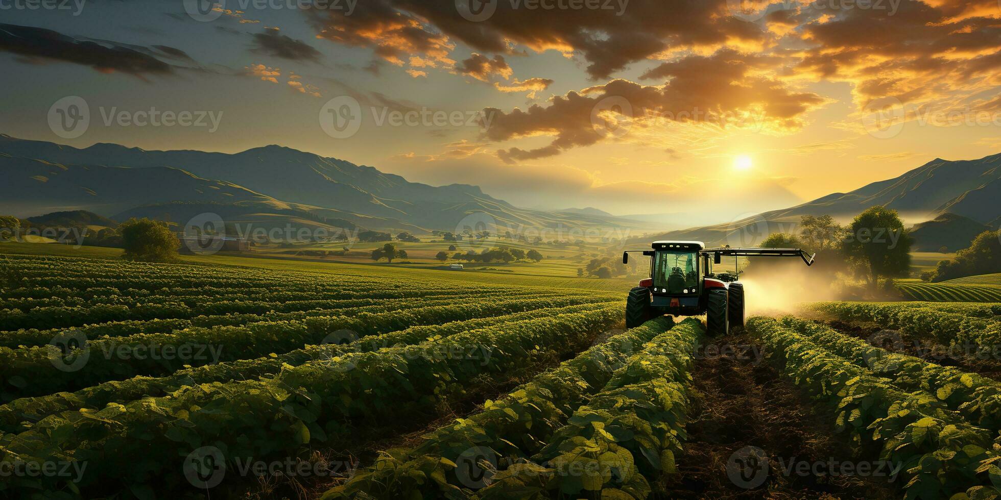 AI Generated. AI Generative. Tractor combine machine on field meadow harvest farming countryside nature outdoor. Graphic Art photo