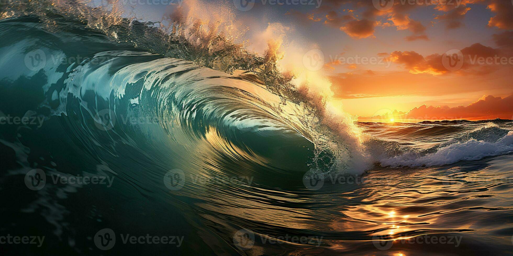 AI Generated. AI Generative. Big sea ocean wave surfing background. Vacation adventure travel tropical extreme surfing sport vibe. Graphic Art photo