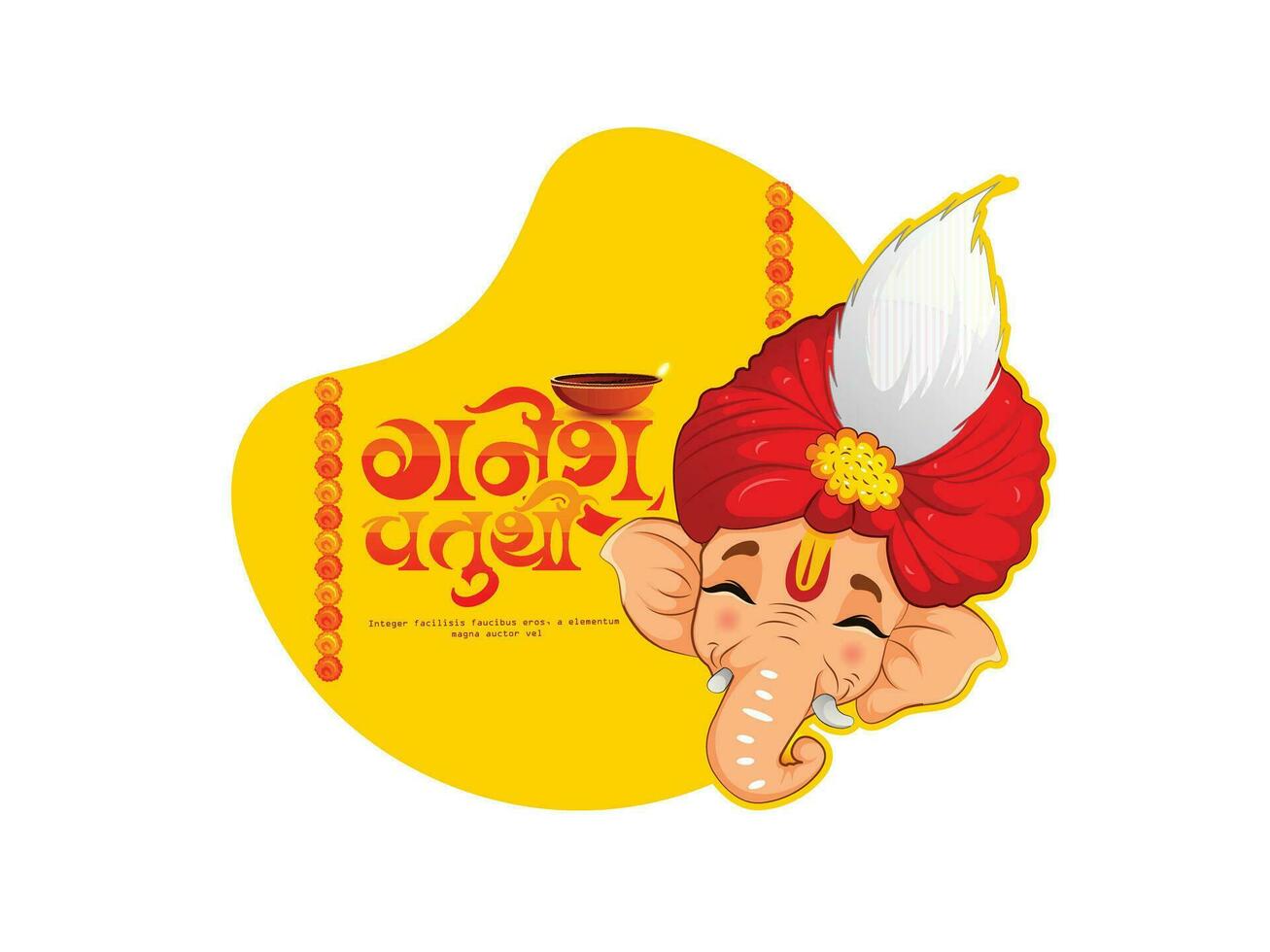 Ganesha Chaturthi' Hindi text and Ganesha illustration vector with background of Indian festival for banner, template, post and invitation card design