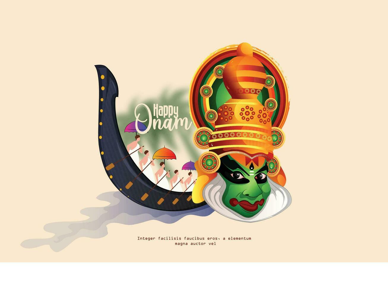 happy onam with kathakali and Kerala boat race, use for poster, leaflet , banner vector