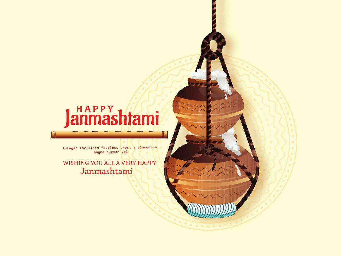 Creative Hand Lettering Text Krishna Janmashtami with Beautiful Illustration of Dahi Handi, Traditional Poster Design for Hindu Festival Shree Krishna Janmashtami. vector