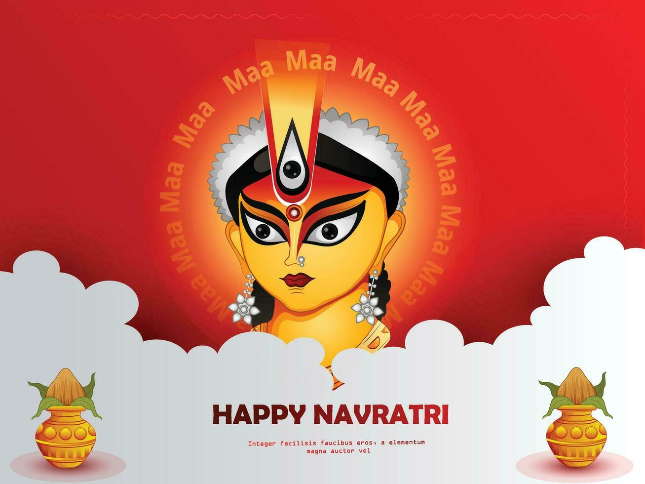 ilustración de la cara de la diosa durga para feliz navratri, pareja jugando garba y dandiya en celebración navratri y noche disco vector