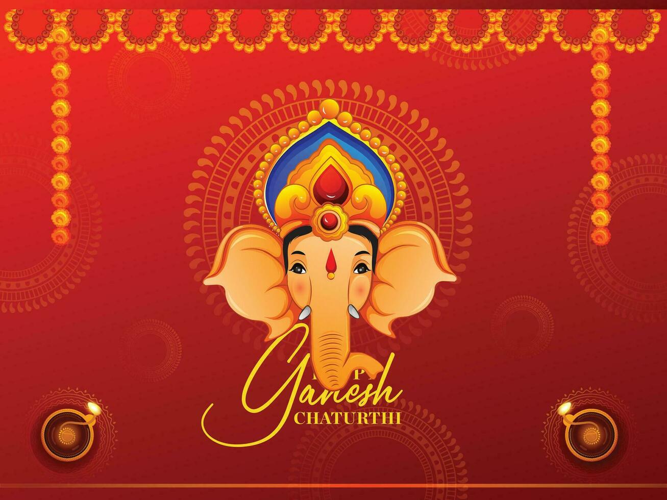 Ganesha Chaturthi' Hindi text and Ganesha illustration vector with background of Indian festival for banner, template, post and invitation card design