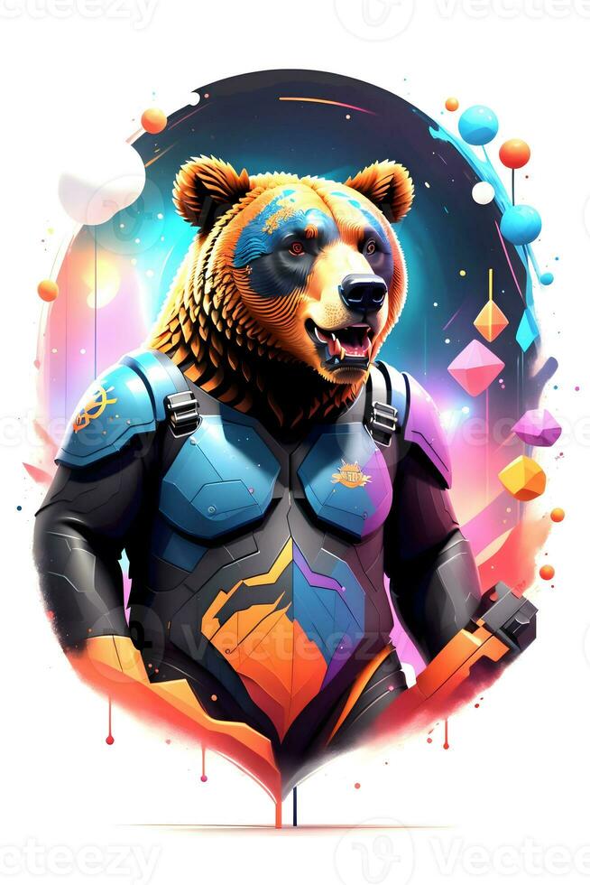 Bear with oil painting on watercolor for t-shirt print. Generative Ai photo