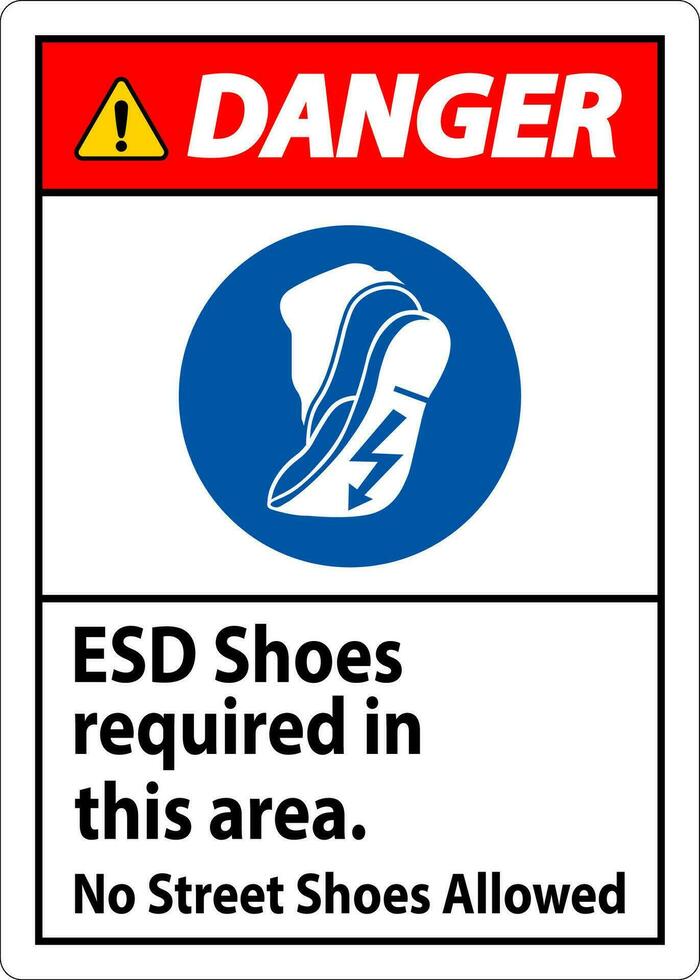 Danger Sign ESD Shoes Required In This Area. No Street Shoes Allowed vector