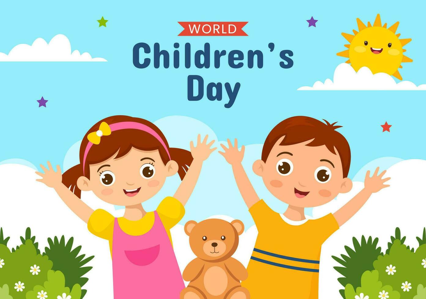 Children's Day Social Media Background Flat Cartoon Hand Drawn Templates Illustration vector