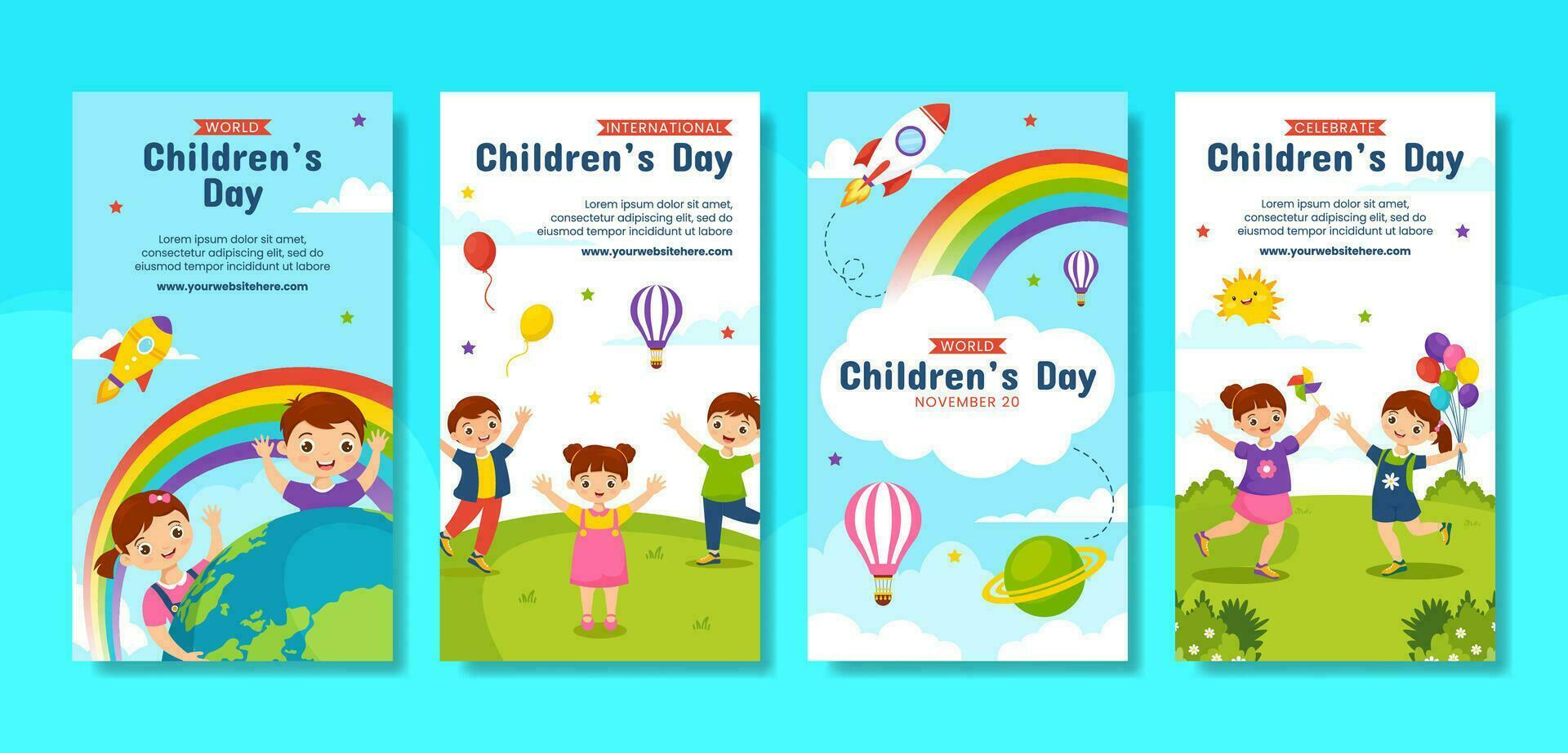 Children's Day Social Media Stories Flat Cartoon Hand Drawn Templates Background Illustration vector