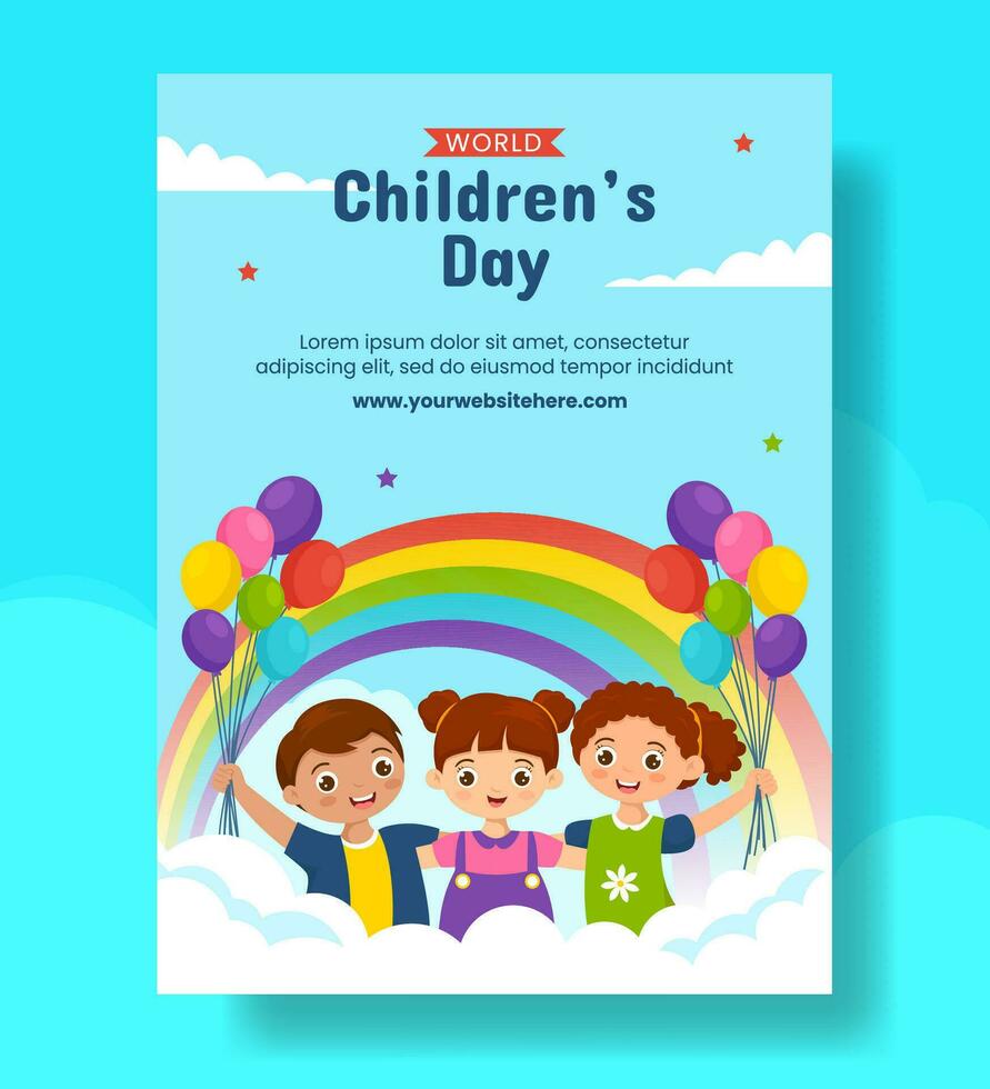 para niños día vertical póster plano dibujos animados mano dibujado plantillas antecedentes ilustración vector