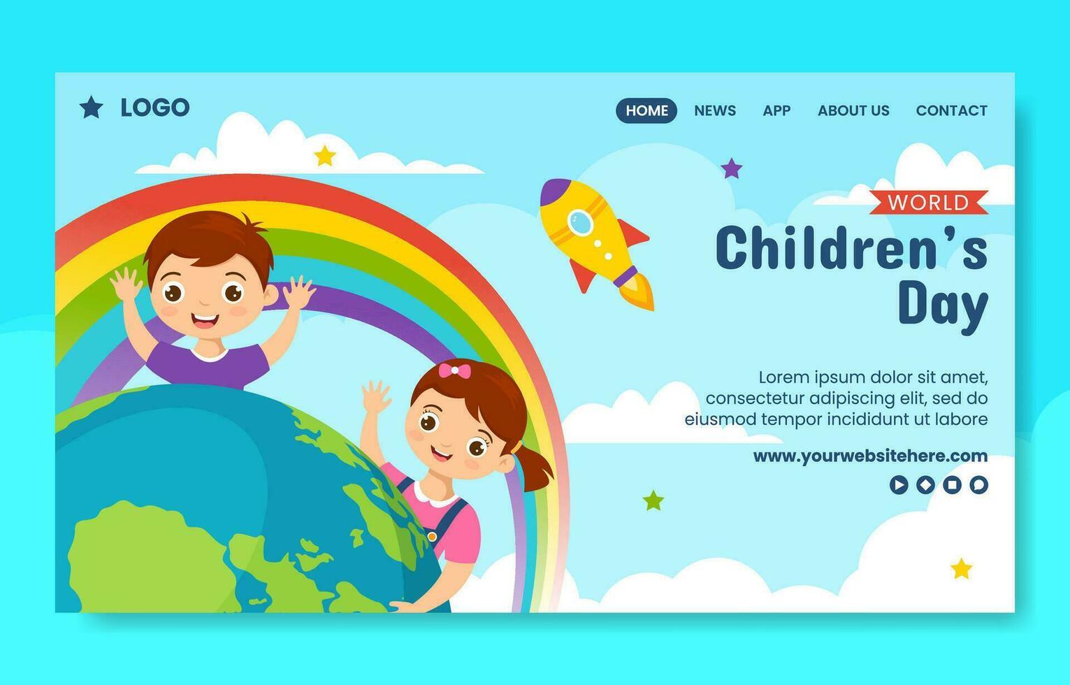 Children's Day Social Media Landing Page Cartoon Hand Drawn Templates Background Illustration vector