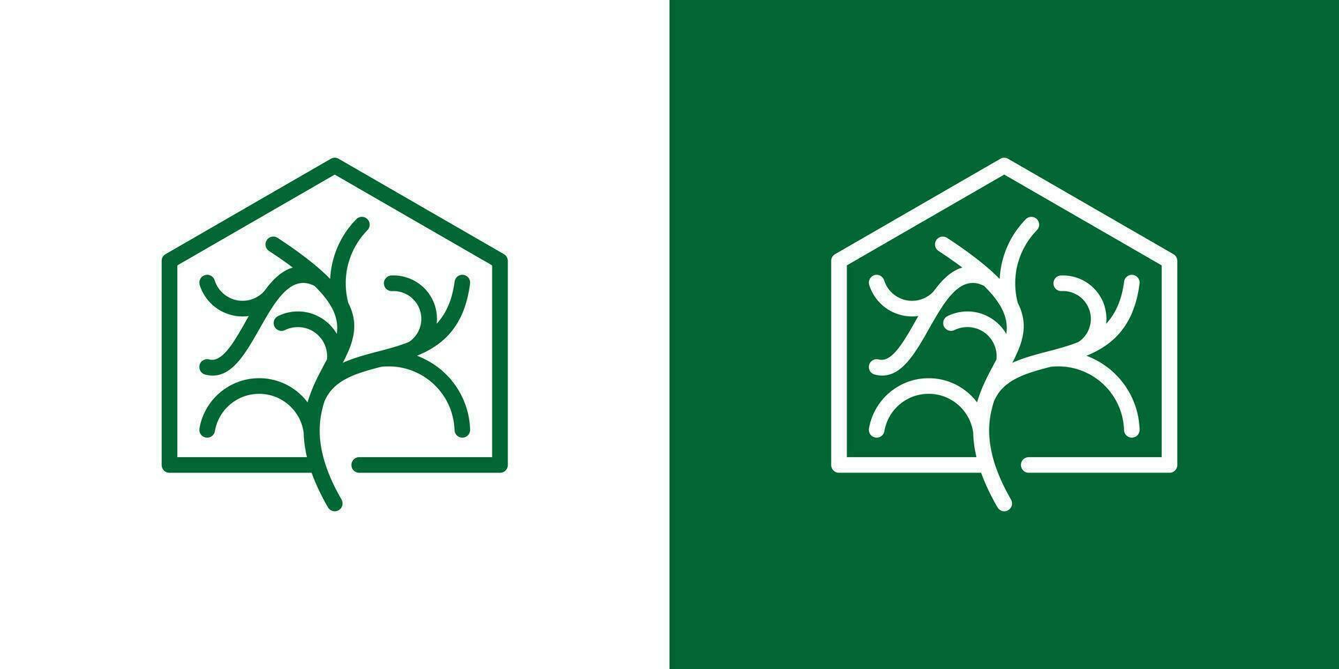 green house logo design with tree and building elements. vector