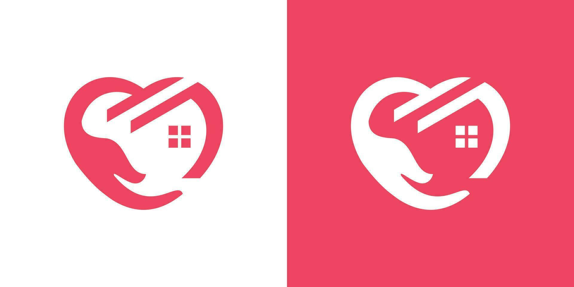 health house logo design with hand, house and heart elements. vector