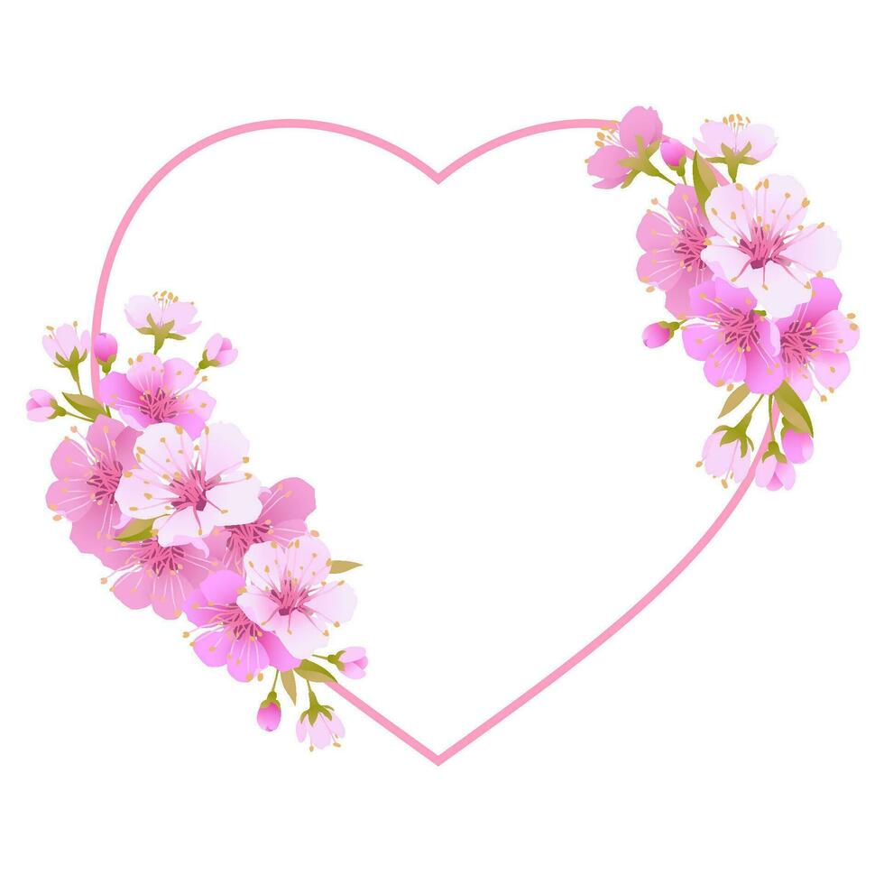 Mother's Day card with pink cherry blossoms and a heart. A symbol of love. Spring illustration with sakura for greeting banners and invitations for Valentine's Day. Vector. vector