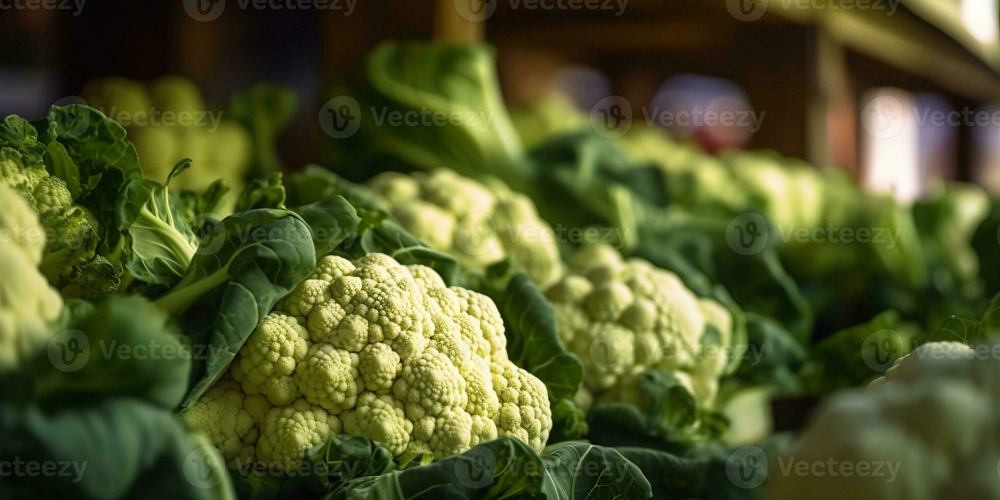 AI Generated. AI Generative. Fresh green white eco organic cauliflower vegetable food. Store promotion background. Graphic Art photo
