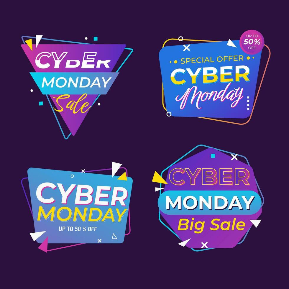 Cyber monday sale labels collection vector