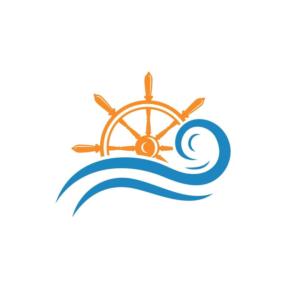 crucero Embarcacion timón logo diseño con mar ondas. logo para negocio, marineros, navegación. vector