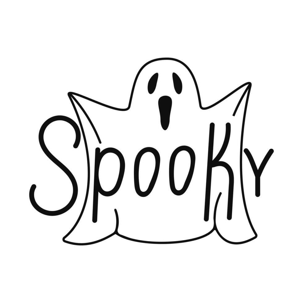 Spooky lettering with a ghost. Holiday calligraphy for Halloween poster, banner, greeting card, invitation vector