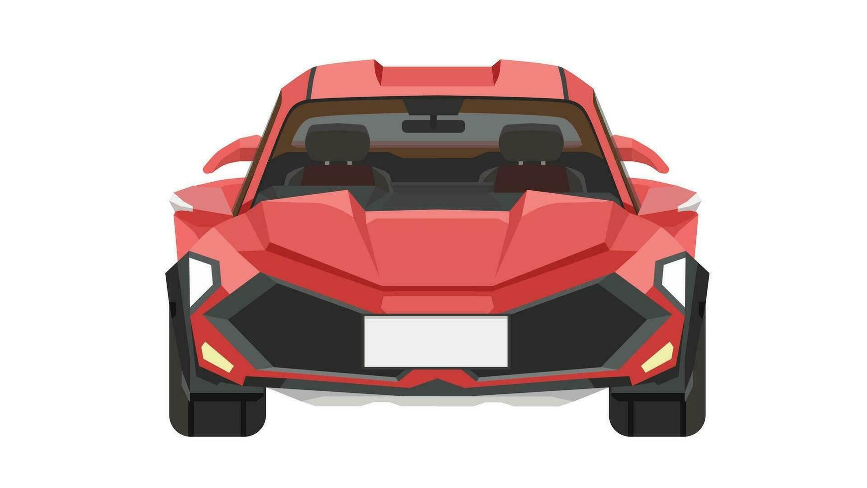 Vector or Illustrator front view of car. Sport car red color. Separating the front and interior layers of the car. Isolated white background.