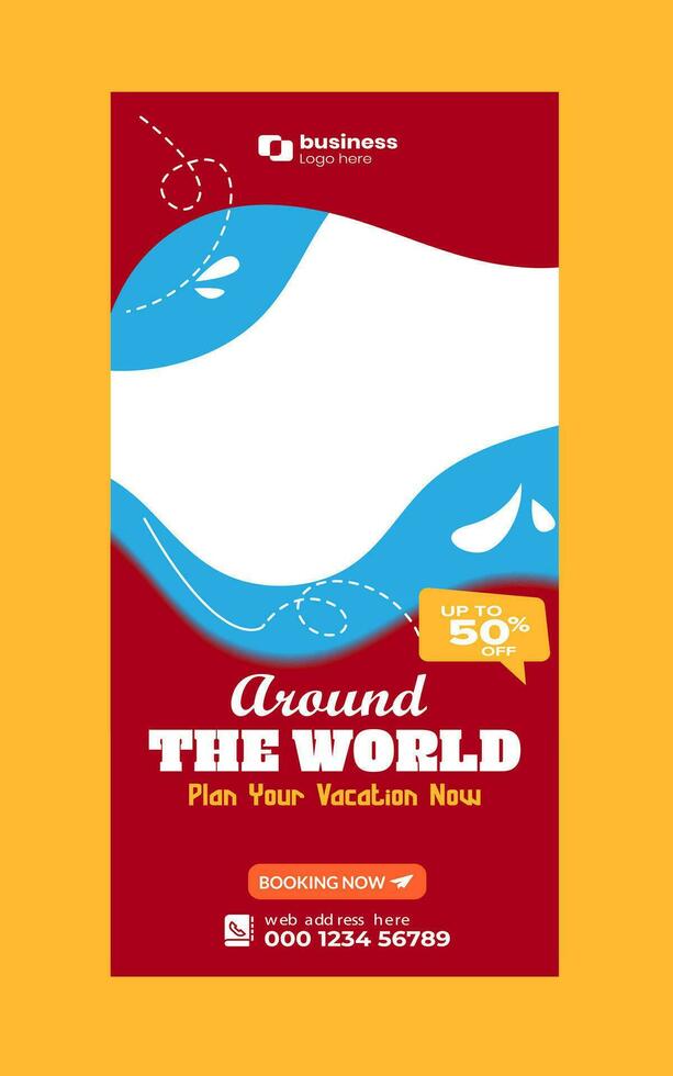 Enjoy holiday roll up banner design. Travel and tourism agency standee design template. vector