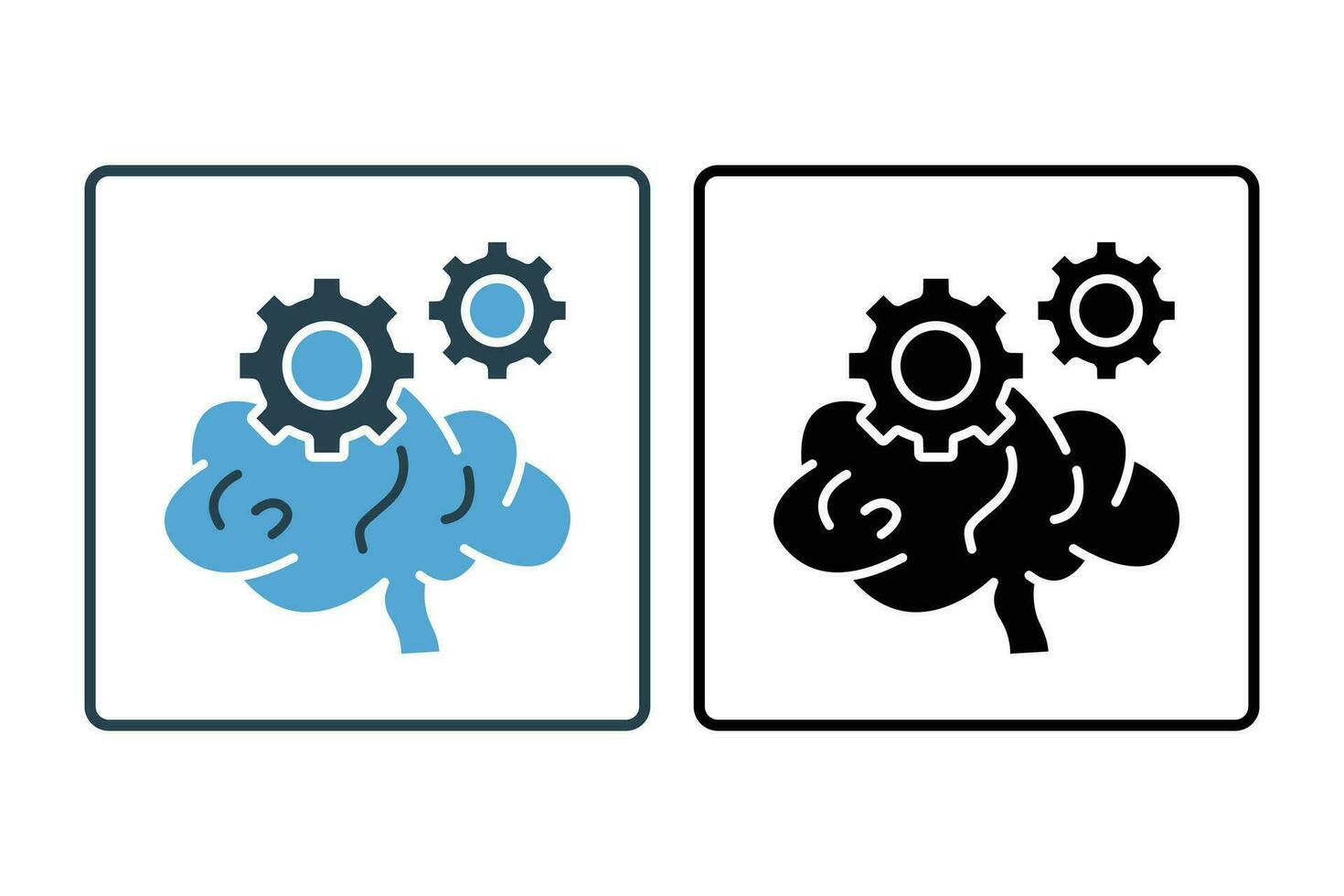 Thinking process icon. Brain icon with gear. icon related to critical thinking . suitable for web site design, app, user interfaces, printable etc. Solid icon style. Simple vector design editable