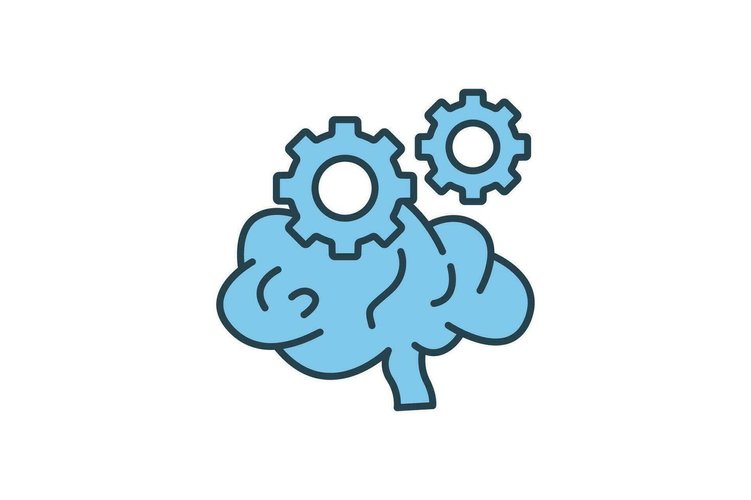 Thinking process icon. Brain icon with gear. icon related to critical thinking . suitable for web site design, app, user interfaces, printable etc. Flat line icon style. Simple vector design editable