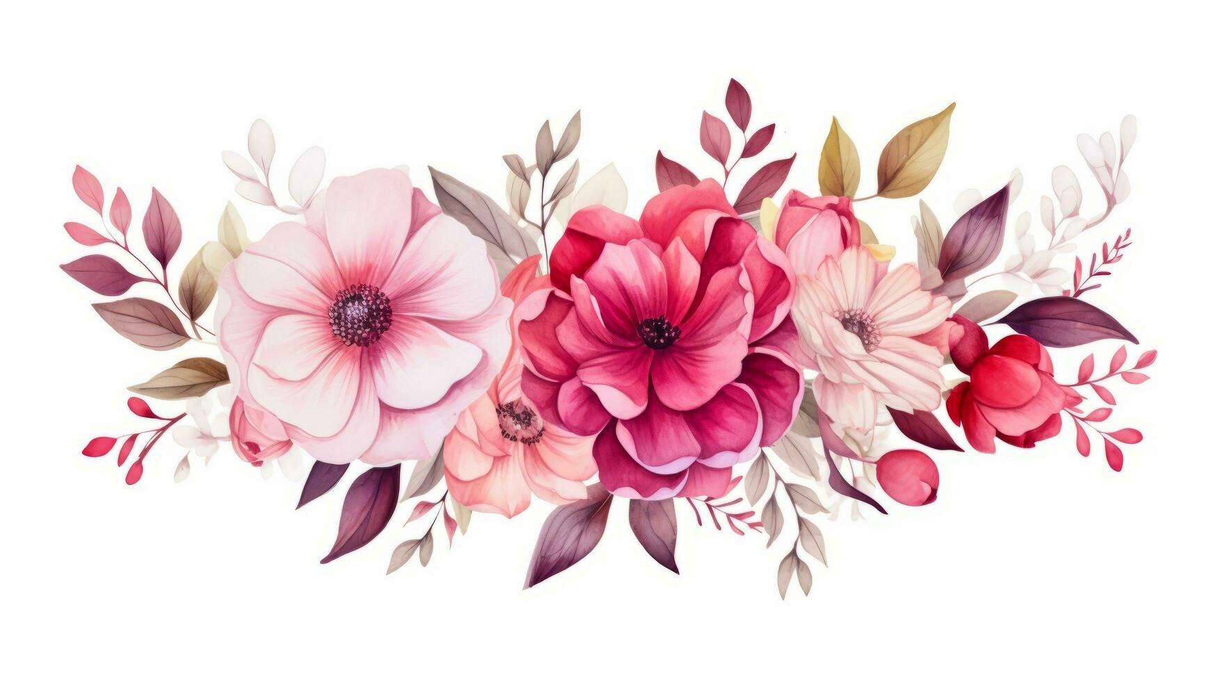 Bouquet of Pink Flowers on a White Background. Ai Generative photo