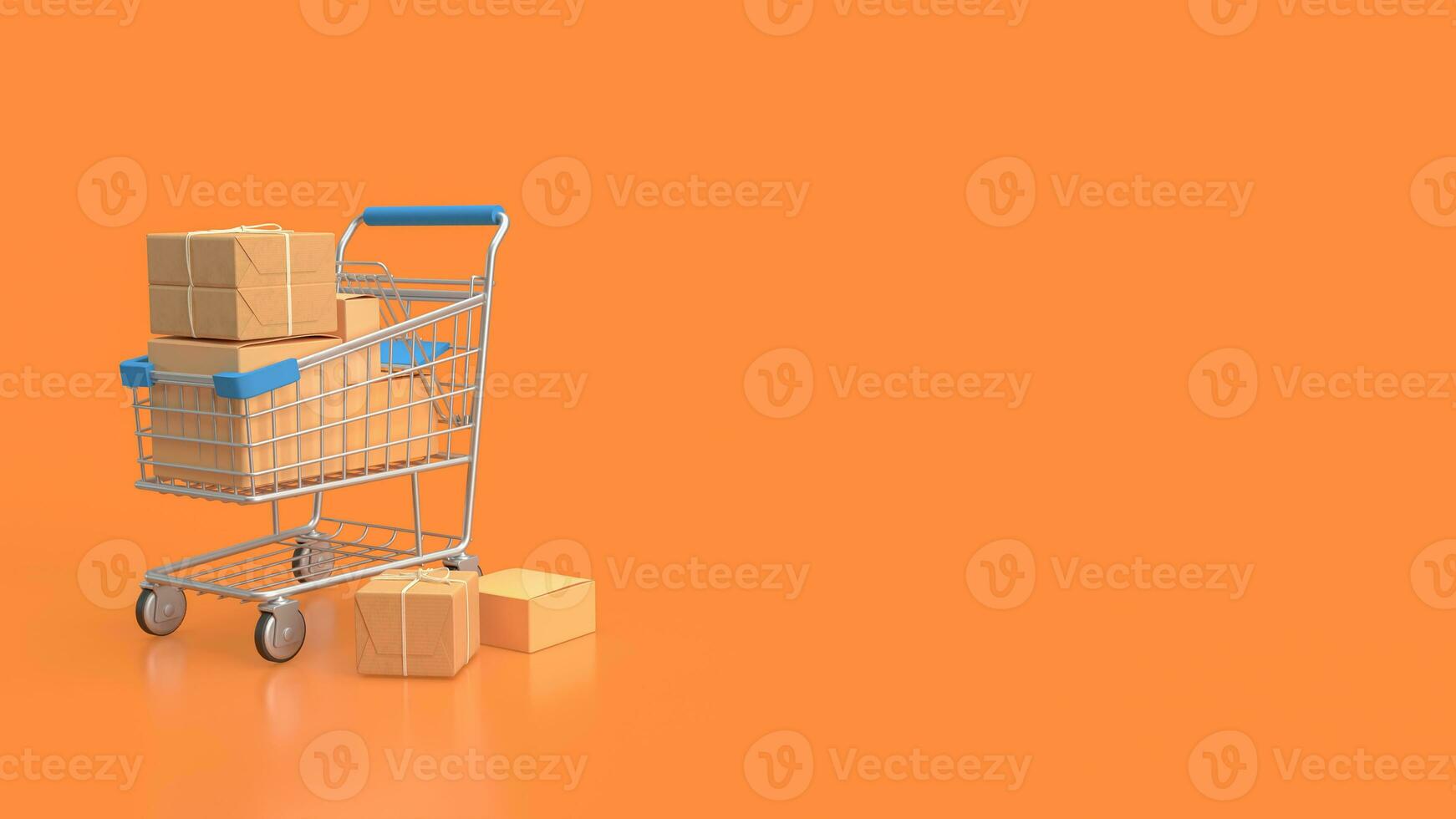 The trolley and box  for e commerces concept 3d rendering photo