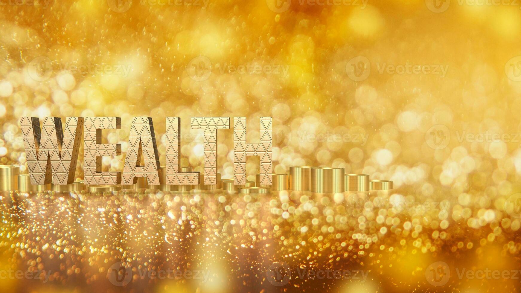 The Gold Wealth  text and coins 3d rendering photo