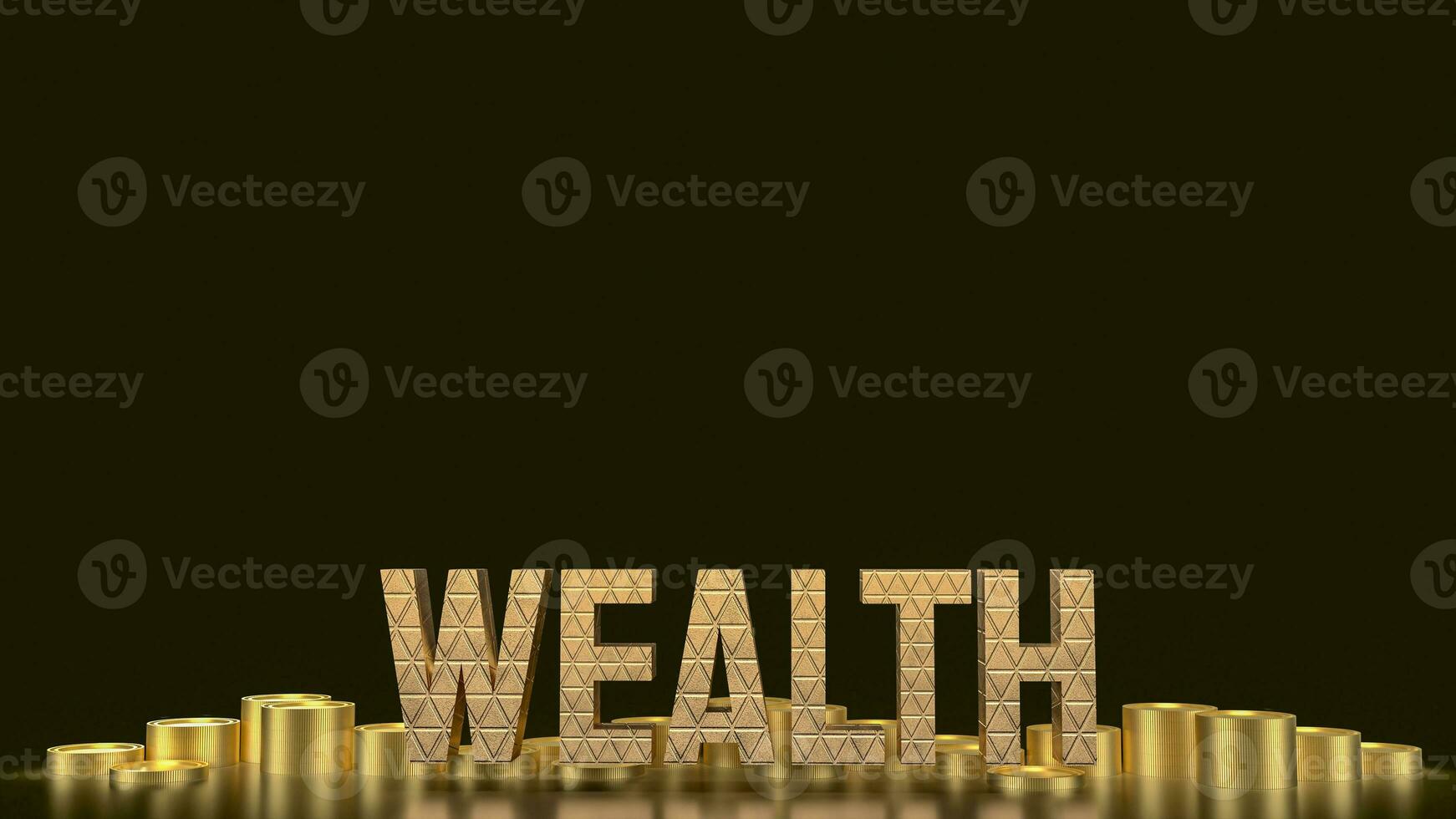 The Gold Wealth  text and coins 3d rendering photo