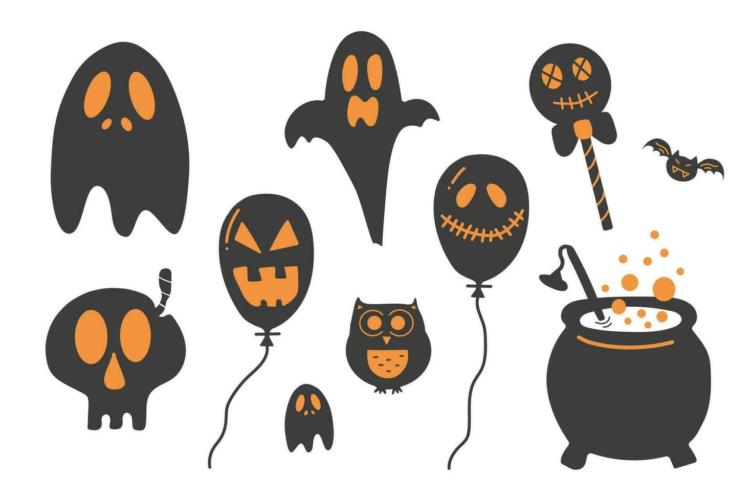 Halloween black and orange theme elements set collection illustration. vector