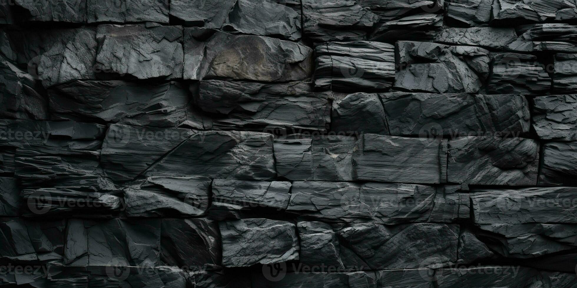 AI Generated. AI Generative. Black grey brock rock marble stone wall decoration background. Graphic Art photo