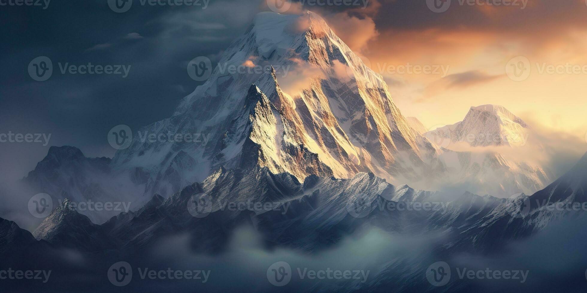 AI Generated. AI Generative. Snow ice faded mountain hill peak. Nature outdoor landscape background. Graphic Art photo