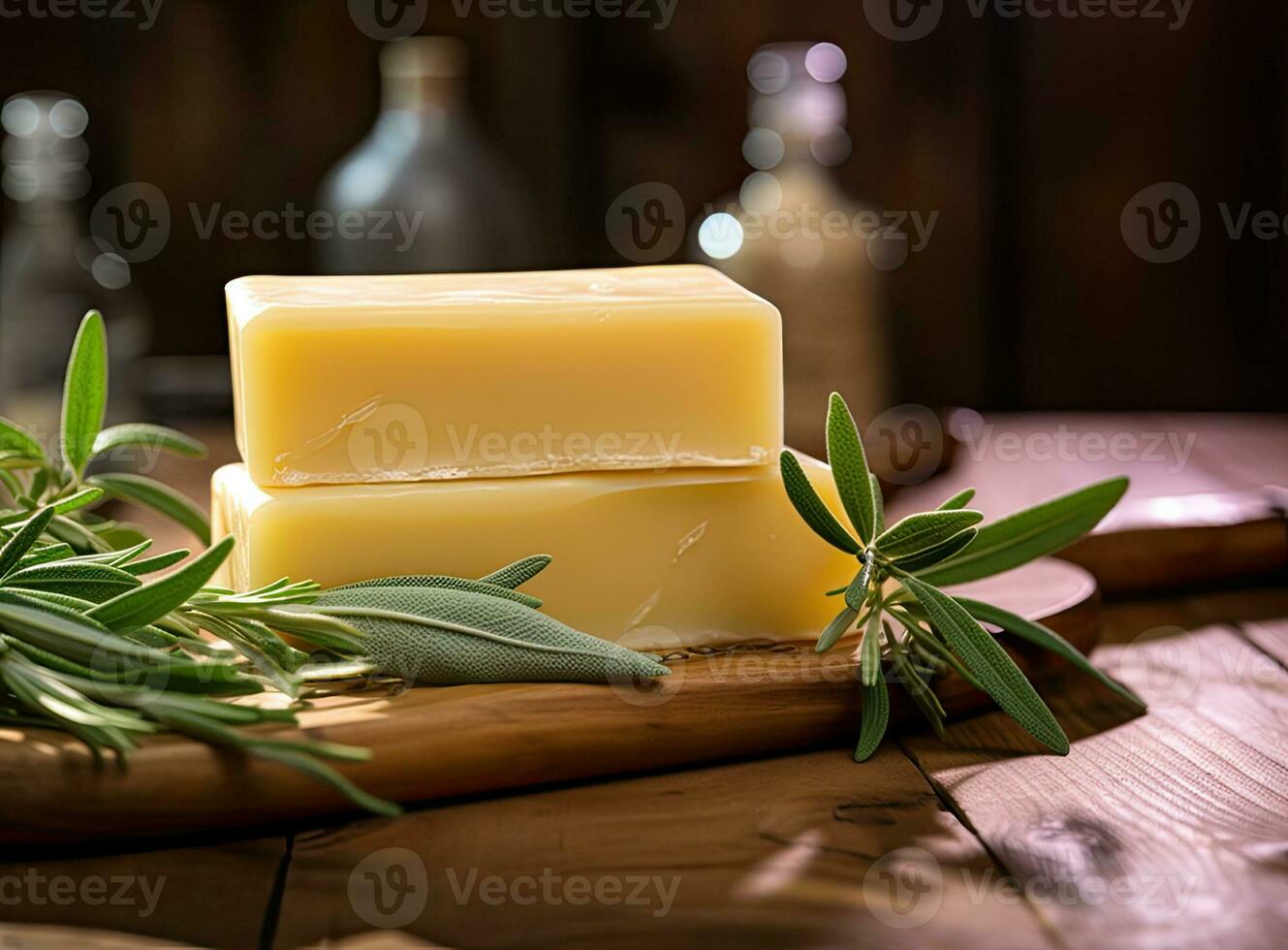 Natural bathroom product, handcrafted soap, horizontal. Created with Generative AI technology. photo