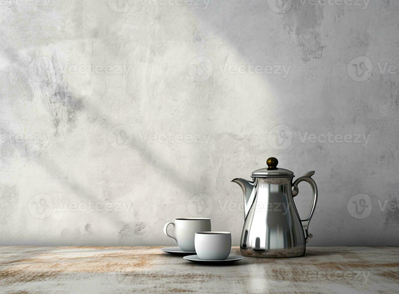 Coffee cup with a moka pot on cloth texture background. Created with Generative AI technology. photo