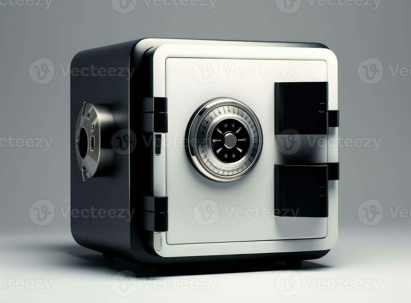 Small modern safe on shelf. Created with Generative AI technology. photo
