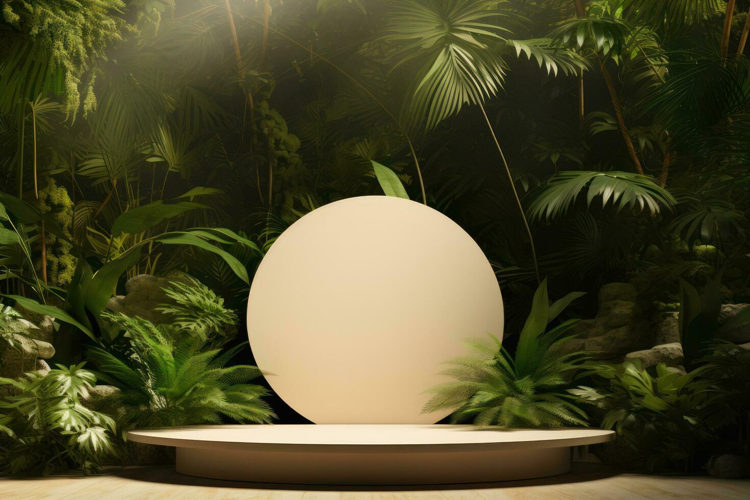 Luxury beige podium mockup for product on background, Generative AI. photo