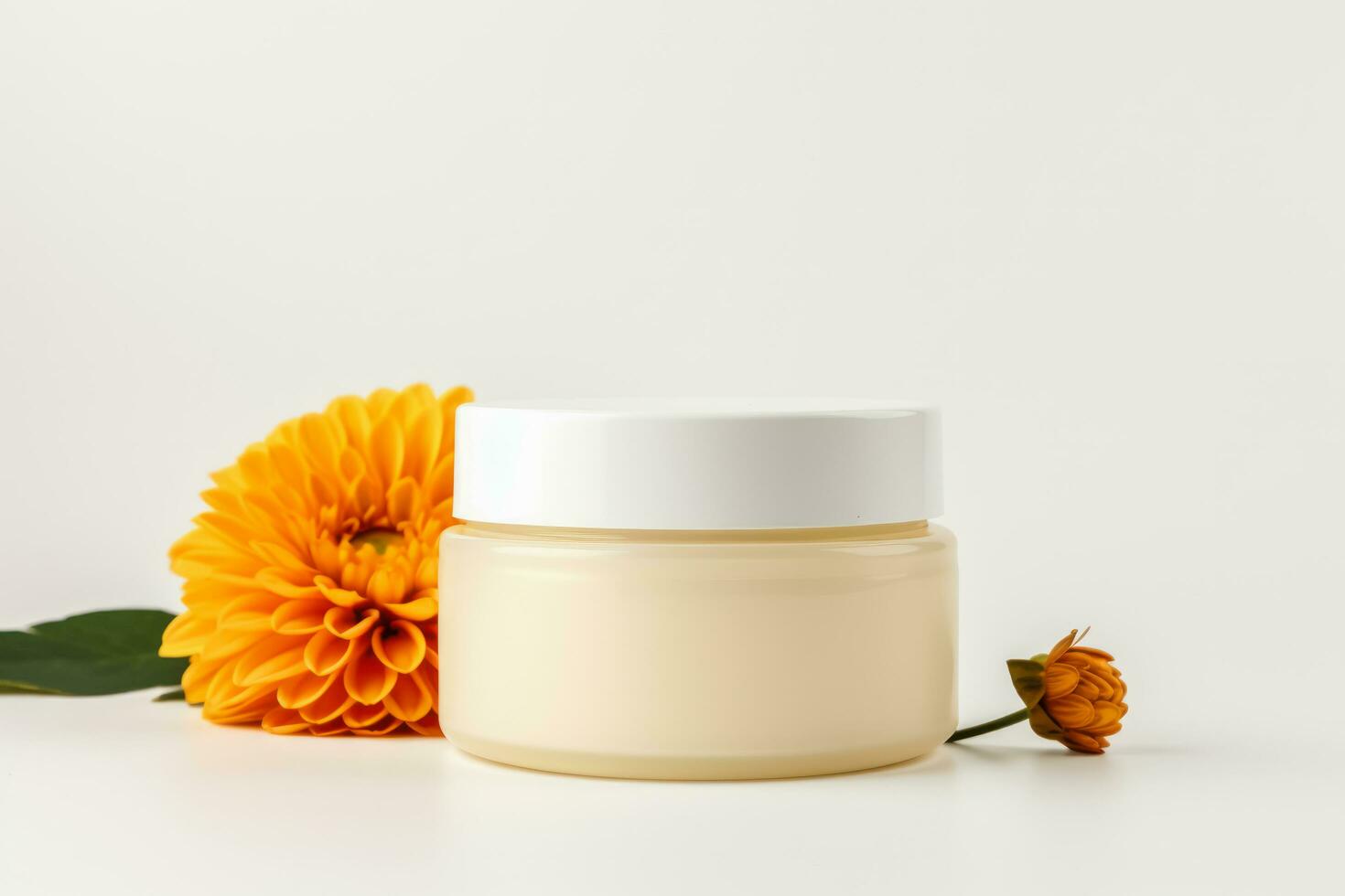 Blank cosmetic plastic jar mockup on white background, Generative AI. photo
