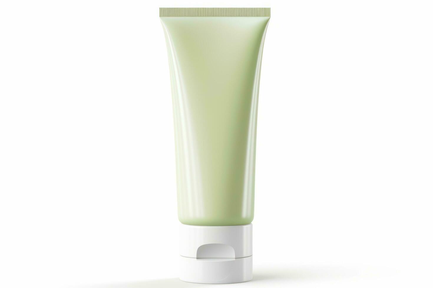 Green cream tube of blank mockup, cosmetic product on white background, Generative AI. photo