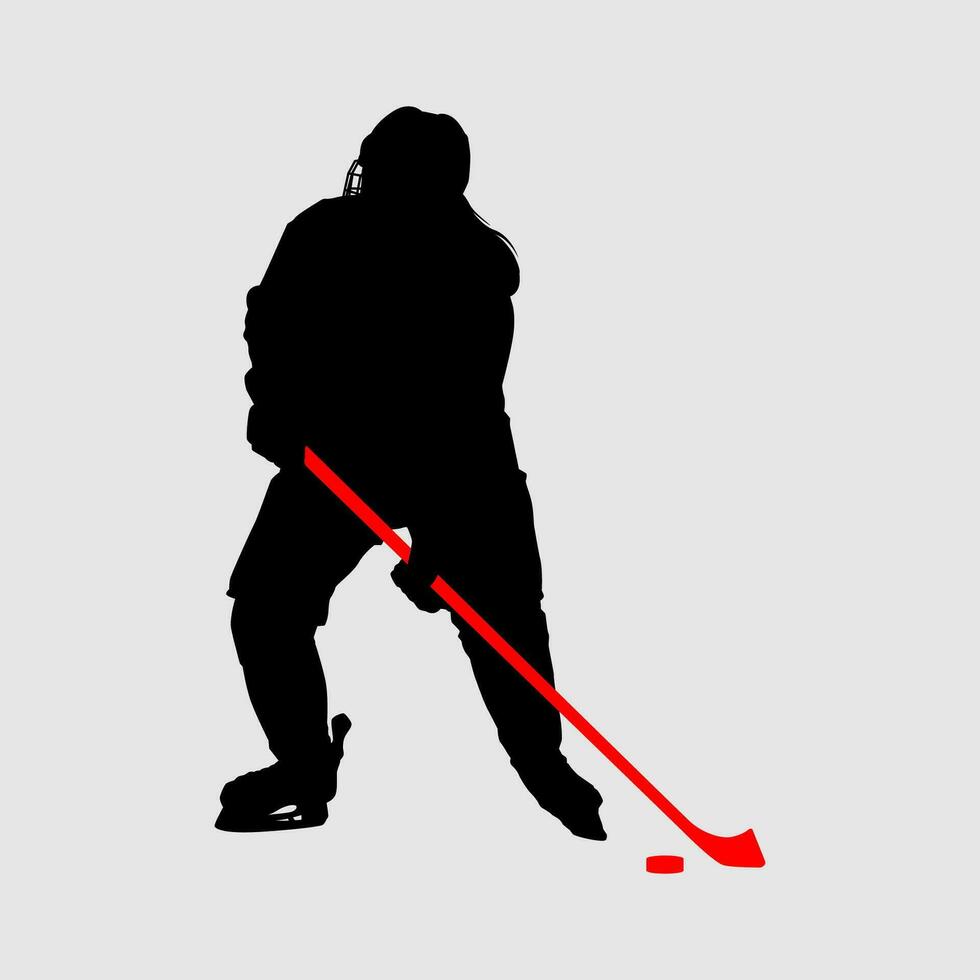 High details of ice hockey silhouette. Minimal symbol and logo of sport. Fit for element design, background, banner, backdrop, cover, logotype. Isolated on black background. Vector Eps 10