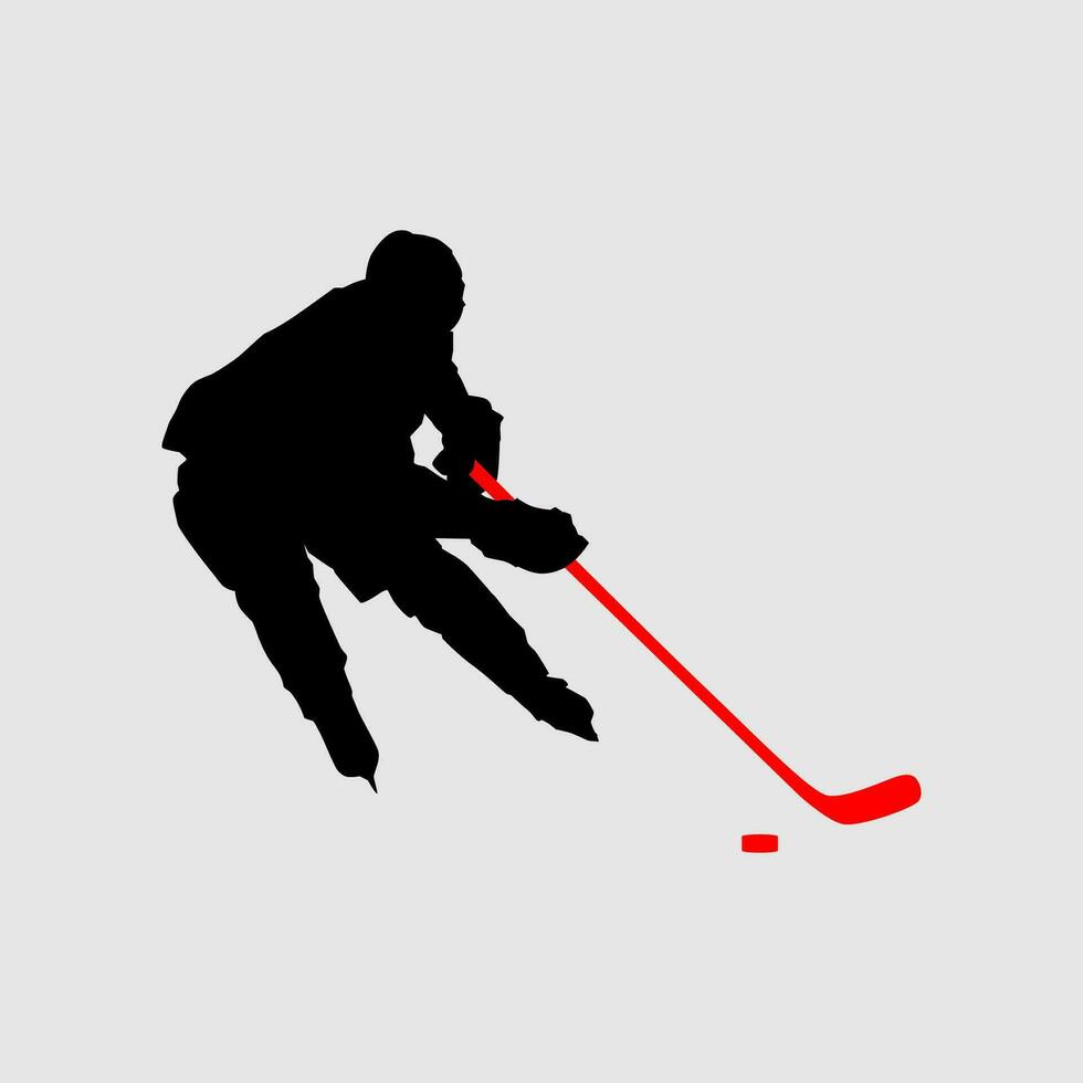 High details of ice hockey silhouette. Minimal symbol and logo of sport. Fit for element design, background, banner, backdrop, cover, logotype. Isolated on black background. Vector Eps 10