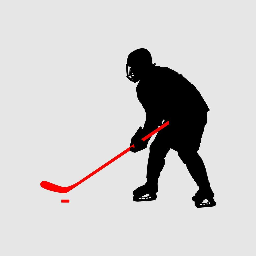 High details of ice hockey silhouette. Minimal symbol and logo of sport. Fit for element design, background, banner, backdrop, cover, logotype. Isolated on black background. Vector Eps 10