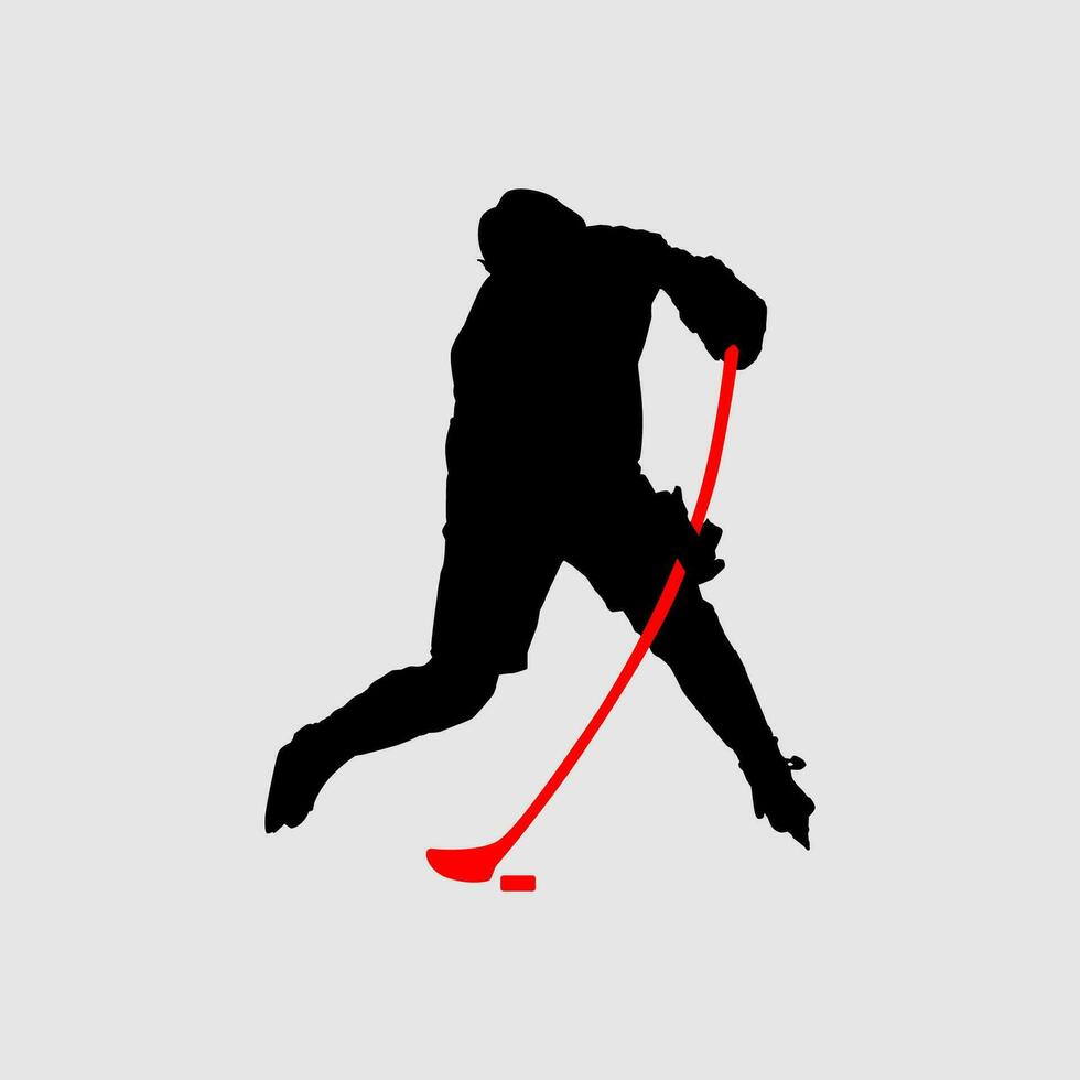 High details of ice hockey silhouette. Minimal symbol and logo of sport. Fit for element design, background, banner, backdrop, cover, logotype. Isolated on black background. Vector Eps 10