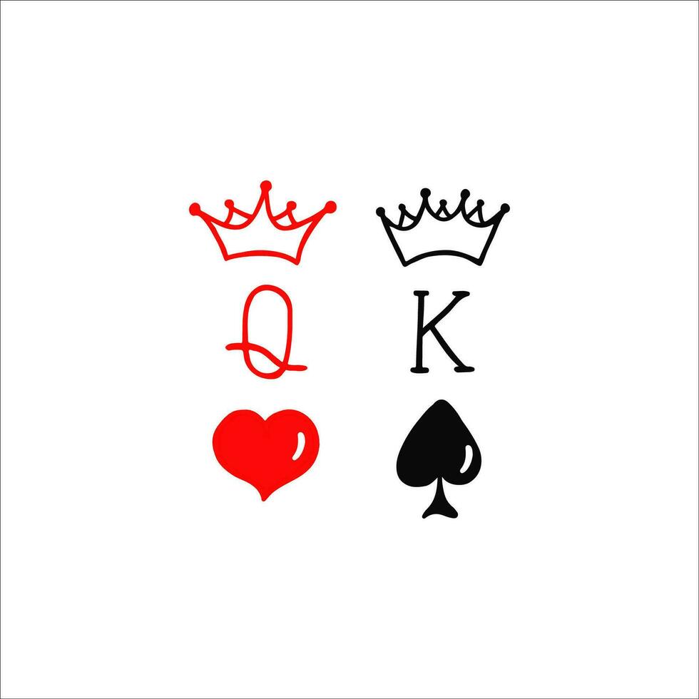 Rey y reina Pareja. icono vector ilustración. póker tarjeta firmar con corona, emblema aislado en blanco fondo, plano estilo para gráfico y silueta, logo, camiseta, taza, taza, tatuaje