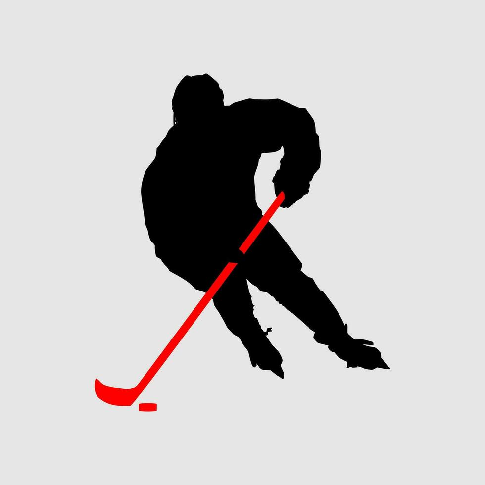High details of ice hockey silhouette. Minimal symbol and logo of sport. Fit for element design, background, banner, backdrop, cover, logotype. Isolated on black background. Vector Eps 10