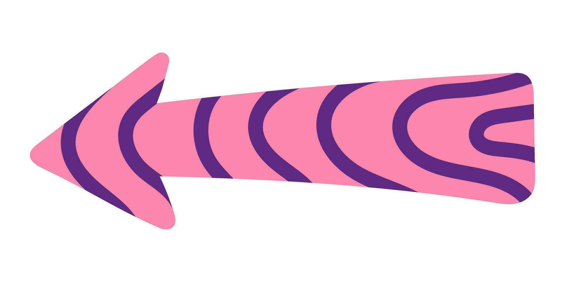 Vector colorful cartoon playful pink arrow pointer with lines in trendy style.