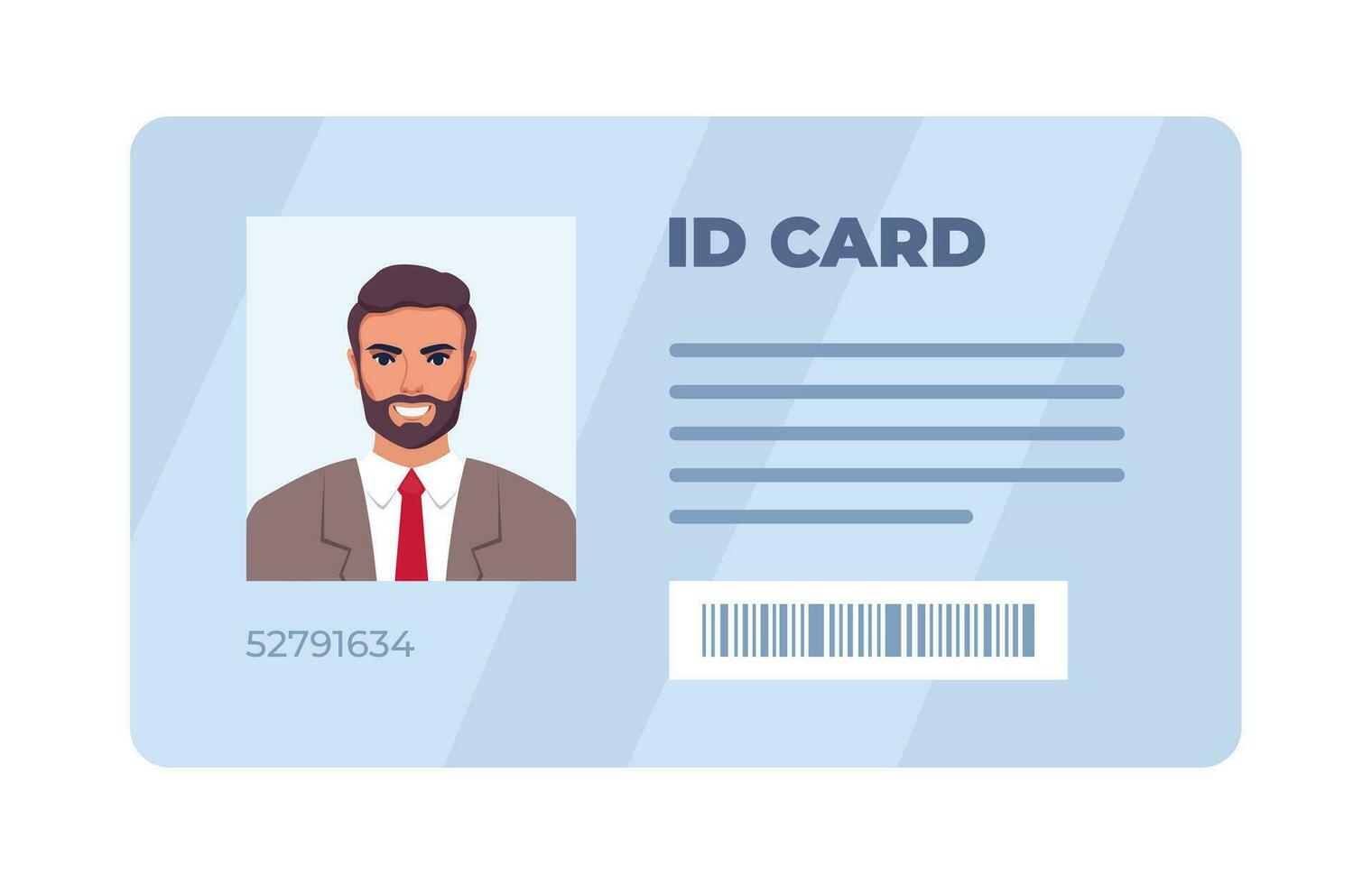 ID card. Personal info data. Identification document with person photo. User or profile card. Driver's license. Flat style. Vector illustration.