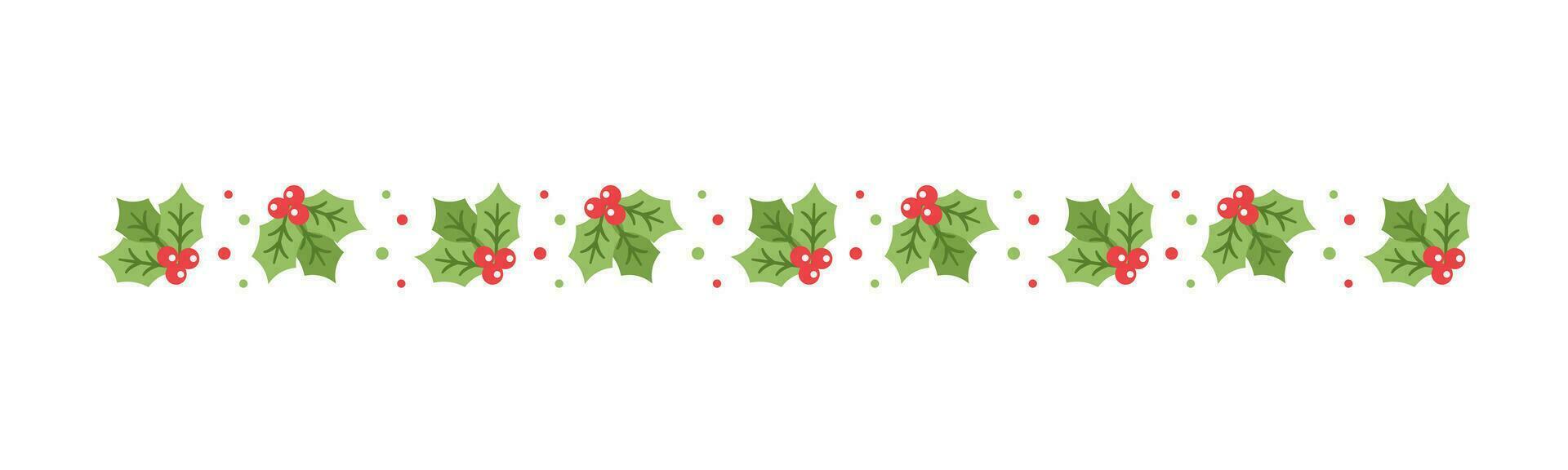 Navidad temática decorativo frontera y texto divisor, muérdago y caramelo caña modelo. vector ilustración.