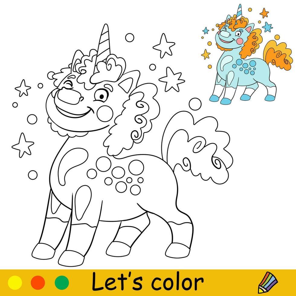 Cartoon turquiose unicorn kids coloring book page vector