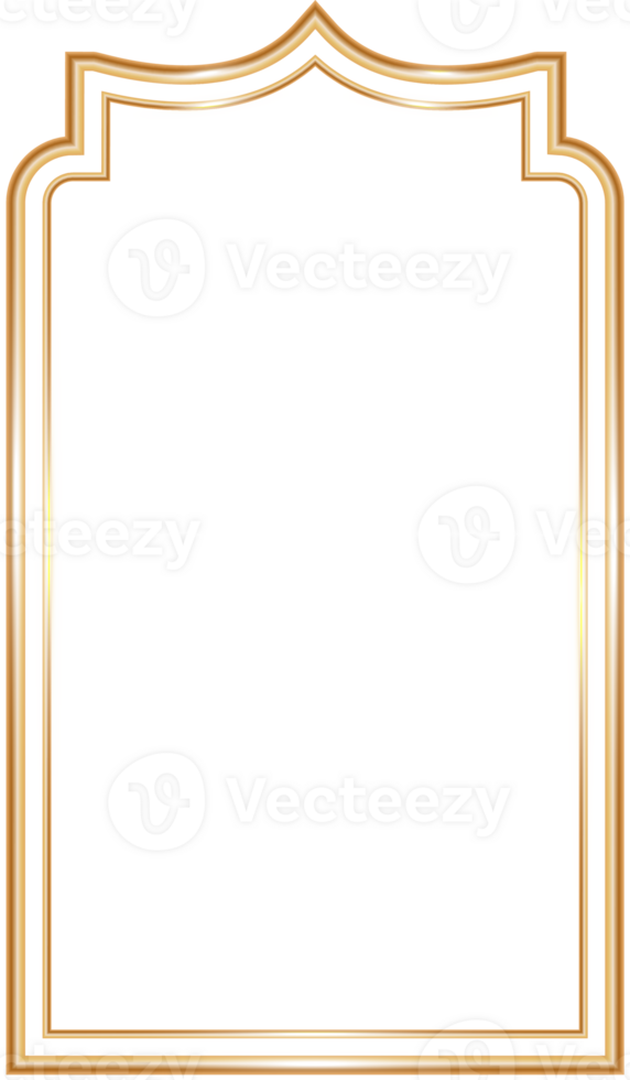 Ramadan window frame shape. Islamic golden arch. Muslim mosque element of architecture with ornament. Turkish gate and door png